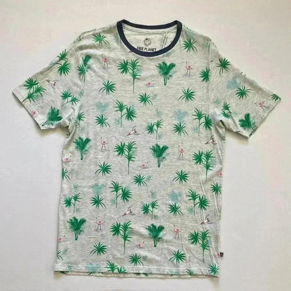 Free Planet Men's Casual T-Shirt Short Sleeve with Palm Tree Graphic, Size L - Picture 1 of 6